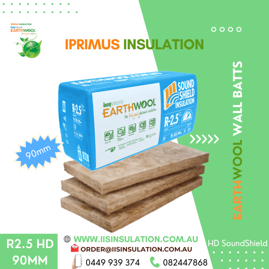 Earthwool Wall Batt R2.5 HD SoundShield, Width(580mm), Thickness(90mm) & Area per pack (m2)9.4 – Width(430mm) & Area per pack (m2)7.0