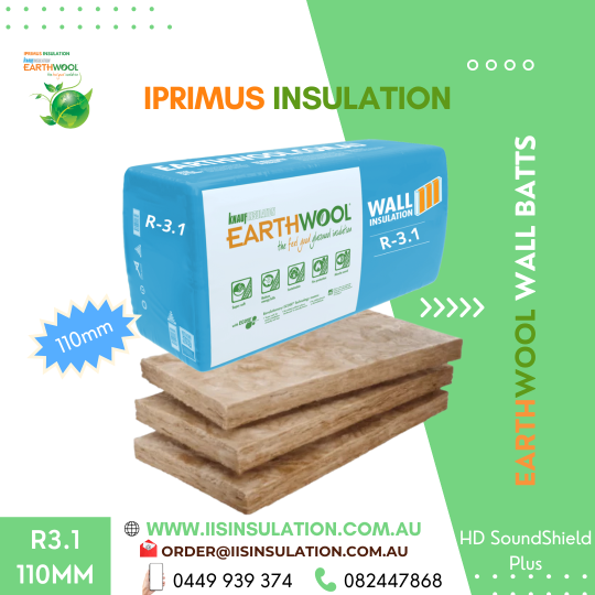Earthwool Wall Batt R3.1 HD SoundShield Plus, Width(580mm), Thickness(110mm) & Area per pack (m2)6.7 – Width(430mm) & Area per pack (m2)5.0