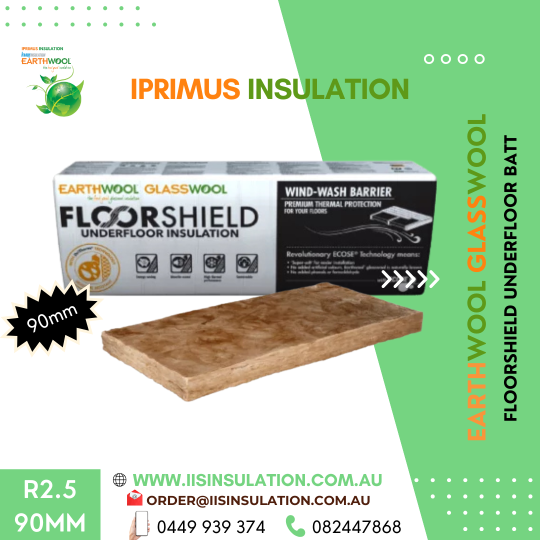 Earthwool Glasswool Floorshield Underfloor Batt R2.5, Width(420mm), Thickness(90mm) & Area per pack (m2)5.4