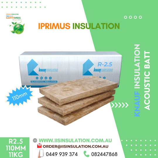 Knauf Insulation Acoustic Batt Density:11KG Est.R2.5, Width(600mm), Thickness(110mm) & Area per pack (m2)13.9