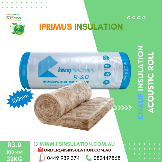 Knauf Insulation Acoustic Roll Density:32KG Est.R3.0, Width(600mm), Thickness(100mm) & Area per pack (m2)4.3