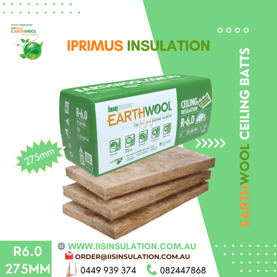 Earthwool Ceiling Batt Earthwool Ceiling Batt R6.0, Width(580mm), Thickness(275mm) & Area per pack (m2)7.4 - Width(430mm) & Area per pack (m2)5.5