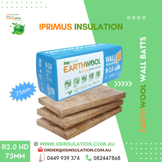 Earthwool Wall Batt R2.0 HD, Width(580mm), Thickness(75mm) & Area per pack (m2)13.5 – Width(430mm) & Area per pack (m2)10.0