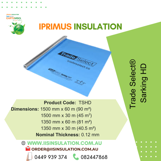 Trade Select Sarking HD PC:TSHD Dimensions 1500mm x 60 m (90 m2), & 1500mm x 30 m (45 m2), Thickness: 0.12mm & it comes in 1350mm too