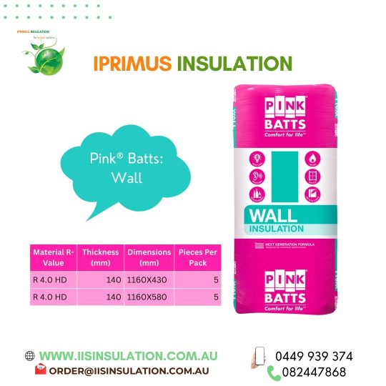 Pink Batts: Wall R-Value 4.0 HD Dimensions Thickness: 140mm, Standard Size1160x430mm &1160x580mm Pieces/Pack 5